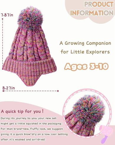 KMOLY Kids Toddler Winter Hat 2PCS,Thick Warm Beanies with Pom Pom Fleece Lined Earflap Knit Hat for Boys Girls Children in Saudi Arabia