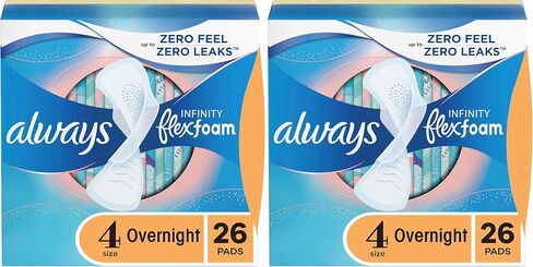 Always, Infinity With FlexFoam Pads For Women, Size 4, Overnight Absorbency With Wings, 26 Count in Saudi Arabia