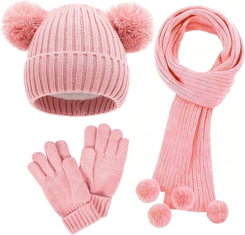 Kids Winter Gloves Hat Scarf for Girls,Ages 3-10 Kids Christmas Gifts,8 7 6 Years Old Girl Wool Beanie Gloves Hat Scarf in Saudi Arabia
