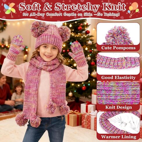 Kids Winter Gloves Hat Scarf for Girls,Ages 3-10 Kids Christmas Gifts,8 7 6 Years Old Girl Wool Beanie Gloves Hat Scarf in Saudi Arabia