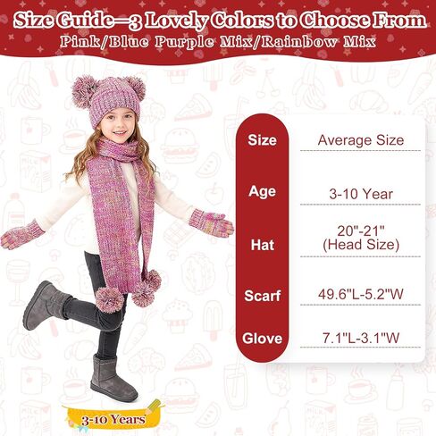 Kids Winter Gloves Hat Scarf for Girls,Ages 3-10 Kids Christmas Gifts,8 7 6 Years Old Girl Wool Beanie Gloves Hat Scarf in Saudi Arabia
