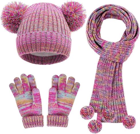 Kids Winter Gloves Hat Scarf for Girls,Ages 3-10 Kids Christmas Gifts,8 7 6 Years Old Girl Wool Beanie Gloves Hat Scarf in Saudi Arabia