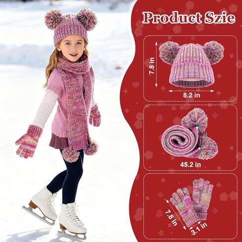Kids Winter Gloves Hat Scarf for Girls,Ages 3-10 Kids Christmas Gifts,8 7 6 Years Old Girl Wool Beanie Gloves Hat Scarf in Saudi Arabia