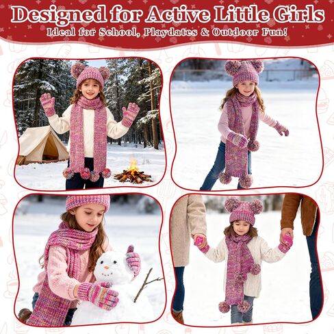 Kids Winter Gloves Hat Scarf for Girls,Ages 3-10 Kids Christmas Gifts,8 7 6 Years Old Girl Wool Beanie Gloves Hat Scarf in Saudi Arabia