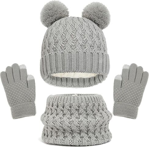 Kids Winter Beanie Gloves Scarf Set Toddler Fleece Lined Gloves Neck Warmer Winter Beanie Hat 3-9 Years in Saudi Arabia