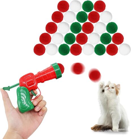 Andiker Cat Toy Balls Set, 30pcs Plush Cat Pom Pom Balls & a Plastic Cat Fetch Toy Launcher Set for Cat Catch and Fetch Interactive Cat Toy with Colorful Cat Balls for Indoor Cat (30 balls+1 launcher) in Kuwait