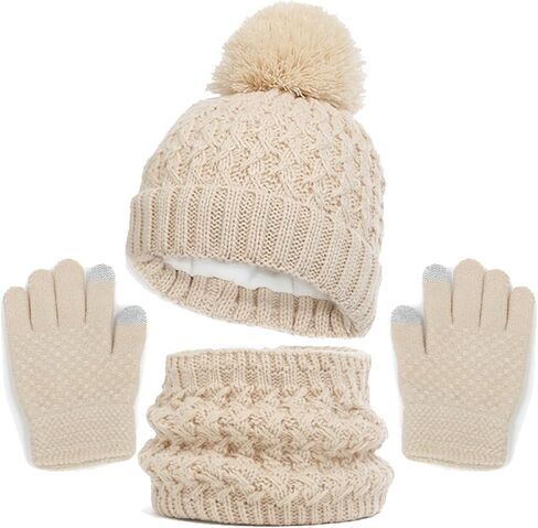 Boys Girls Winter Hat Scarf Gloves Set Toddler PomPom Beanie Hats With Pom Neck Warmer Warm Mittens Gloves 2-7 Years in Saudi Arabia
