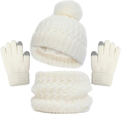 Kids Winter Hat Gloves Scarf Set Toddler Fleece Lined Gloves Neck Scarf Beanie Hats 3-9 Years in Saudi Arabia