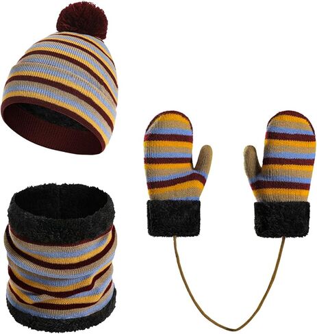 Kids Winter Beanie Hat Gloves Scarf Set Boys Girls Knitted Gloves Neck Scarf Winter Beanie Hat 3-9 Years in Saudi Arabia
