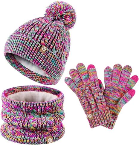 Kids Winter Hats Gloves Scarf Set Toddler Cap Beanie Neck Warmer Gloves Sets for Boys Girls 3-9 Years in Saudi Arabia