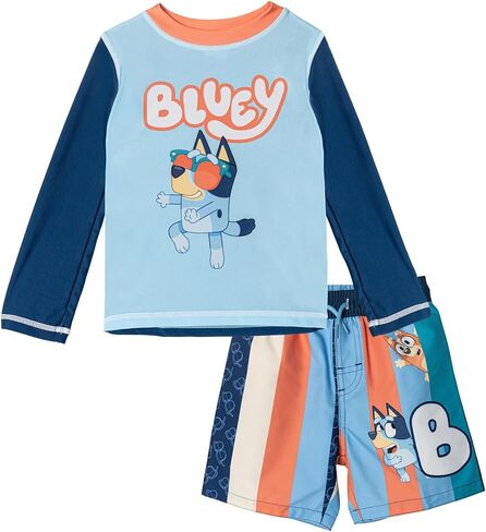 Bluey Rash Guard and Swim Trunks UPF 50+ Outfit Set Infant to Little Kid Sizes (12 Months - 7-8) in Saudi Arabia