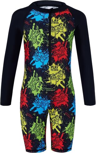 Boys UPF 50+ One-Piece Rash Guard Swimsuit Artist Print Zip-Front Sunsuit in Saudi Arabia