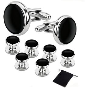 Oiomniv Men's Cufflinks & Tuxedo Studs Set - Business Wedding Formal Accessories for Suits Shirts Vests (Ideal for Anniversary Birthday Gifts) in Kuwait