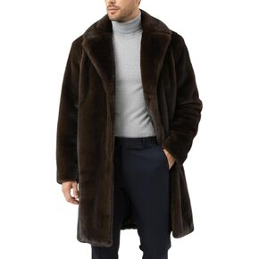 Yimoon Men's Faux Fur Long Coat Winter Faux Mink Trench Coat Lapel Thick Overcoat Business Fluffy Jacket for Men in Kuwait