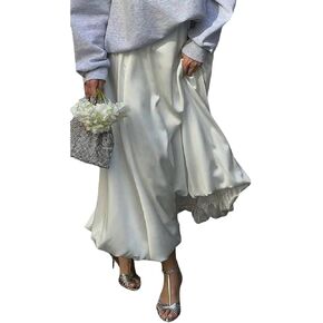 GORGLITTER Women's Bubble Satin Long Skirt Low Waist Ruffle Pleated A Line Puffy Party Balloon Skirts in Saudi Arabia