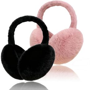 2 قطعة غطاء للأذنين للنساء الشتاء الأبيض والأسود غطاء للأذنين من الفرو قابل للطي لتدفئة الأذن أغطية الأذن الناعمة in Kuwait