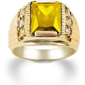 Men's 14k Yellow Gold Classy Personalized Birthstone Square Cubic Zirconia Statement Ring in Saudi Arabia