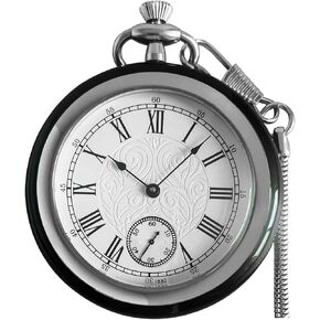 VIGOROSO Full Stainless Steel 316L Luxury Mechanical Pocket Watch for Men Water Resistance Men's Vintage Pocket Watches with Chain & Box Gifts for Men Women in Saudi Arabia