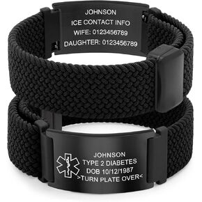 Personalized Medical Alert Bracelet, Elastic Nylon Medical ID Bracelet with Engraved Tag, Adjustable Length and Color Options, Custom Keepsake Gift for Health-Conscious Loved Ones in Saudi Arabia
