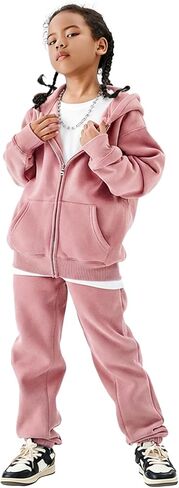 Yimoon Kids Sweatsuit Boys Girls Fleece 2 Piece Outfits Zip Up Hoodie Sweatshirt and Joggers Tracksuit Clothing Set in Kuwait