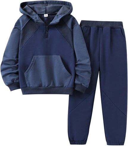 5-12Y Boys Clothes 2 Piece Long Sleeve Quarter Zip Hoodie Sweatshirt and Sweatpants Fall Winter Sweatsuit in Saudi Arabia