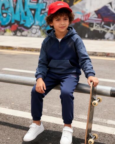 5-12Y Boys Clothes 2 Piece Long Sleeve Quarter Zip Hoodie Sweatshirt and Sweatpants Fall Winter Sweatsuit in Saudi Arabia