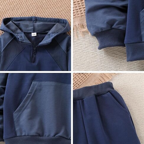 5-12Y Boys Clothes 2 Piece Long Sleeve Quarter Zip Hoodie Sweatshirt and Sweatpants Fall Winter Sweatsuit in Saudi Arabia