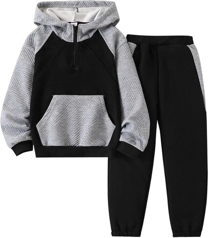 5-12Y Boys Clothes 2 Piece Long Sleeve Quarter Zip Hoodie Sweatshirt and Sweatpants Fall Winter Sweatsuit in Saudi Arabia