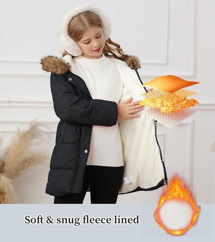 Belovecol Girls Winter Coat Hooded Puffer Jacket Warm Fleece Zipper Outerwear Jackets Coats 3-10T in Saudi Arabia