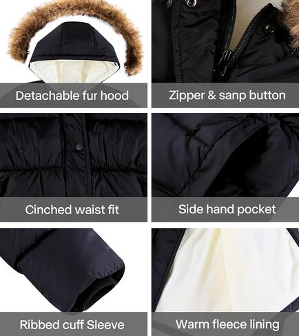 Belovecol Girls Winter Coat Hooded Puffer Jacket Warm Fleece Zipper Outerwear Jackets Coats 3-10T in Saudi Arabia
