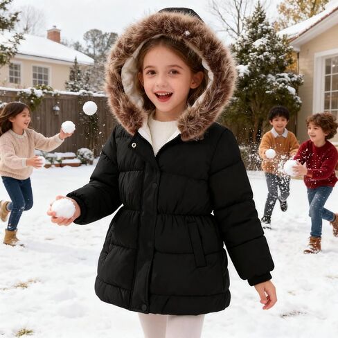 Belovecol Girls Winter Coat Hooded Puffer Jacket Warm Fleece Zipper Outerwear Jackets Coats 3-10T in Saudi Arabia