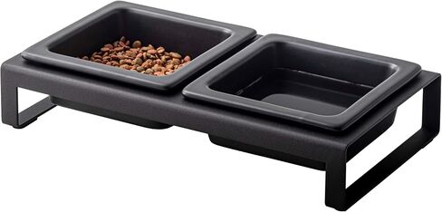 Yamazaki Home Steel And Ceramic Pet Food Stand | 2 Bowls For Food And Water | Feeder For Small Cats And Dogs | Non-Slip, Steel + Ceramic, Short, 1.25 cups | 300 millliliters per bowl, No Assembly Req. in Kuwait