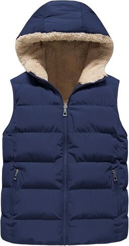 Yimoon Boys Girls Warm Puffer Vest Zip Up Fleece Lined Hooded Vest Kids Winter Waistcoat Outerwear in Kuwait