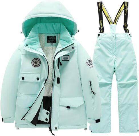 Winter Kids 2 Piece Ski Suit Boys/Girls Thicken Warm Hooded Jacket and Ski Pants Snowsuit Snowboarding Clothes in Saudi Arabia