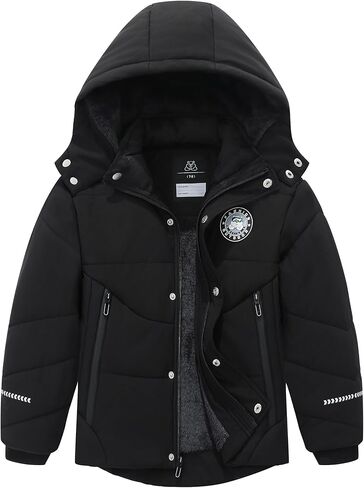 Boy's Winter Coat Waterproof Down Jacket Thickened Fleece Lined Parka with Detachable Hood Insulated Outerwear in Kuwait