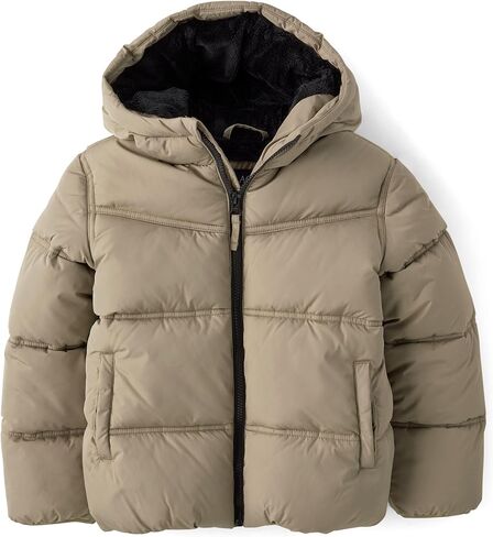The Children's Place boys Water and Wind Resistant Hooded Zip Front Puffer Jacket, Faux Fur Lined in Saudi Arabia