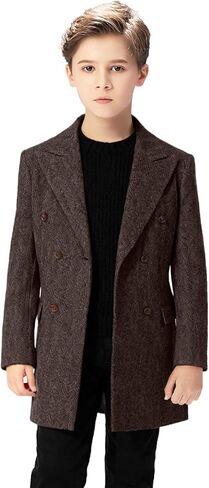 الأولاد معطف اللباس تويد متعرجة سترة مزدوجة الصدر الشتاء الشق طية صدر السترة معاطف طويلة الخندق in Kuwait