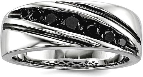 925 Sterling Silver Polished Prong set Black Diamond Mens Band Ring 7.8mm Wide Wedding-Band for Men in Saudi Arabia