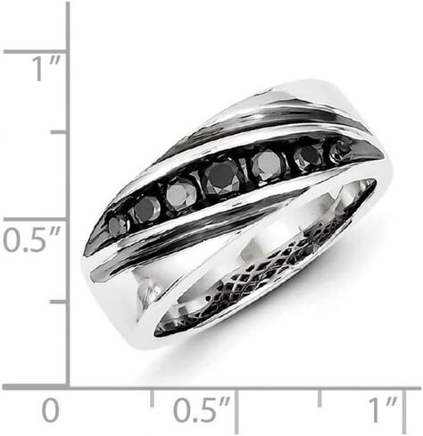 925 Sterling Silver Polished Prong set Black Diamond Mens Band Ring 7.8mm Wide Wedding-Band for Men in Saudi Arabia