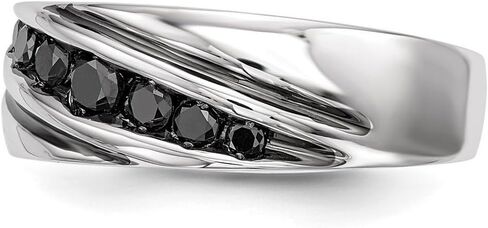 925 Sterling Silver Polished Prong set Black Diamond Mens Band Ring 7.8mm Wide Wedding-Band for Men in Saudi Arabia