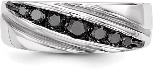 925 Sterling Silver Polished Prong set Black Diamond Mens Band Ring 7.8mm Wide Wedding-Band for Men in Saudi Arabia