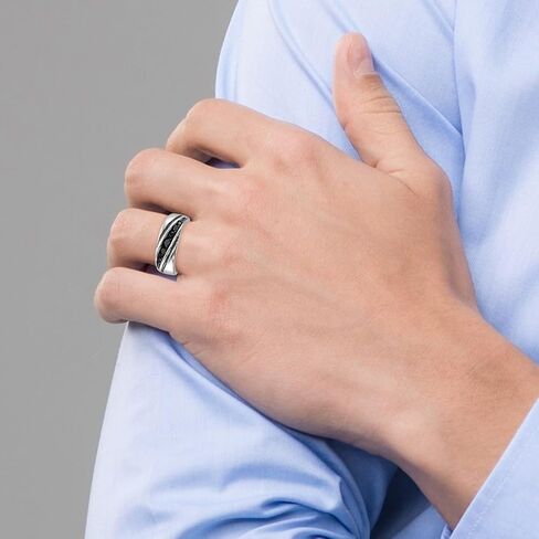 925 Sterling Silver Polished Prong set Black Diamond Mens Band Ring 7.8mm Wide Wedding-Band for Men in Saudi Arabia