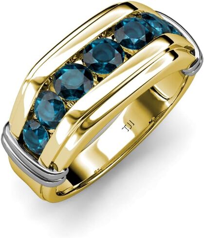TriJewels Round Blue Diamond 1 ctw 7 Stone Channel Set Men Wedding Ring 14K Gold in Saudi Arabia