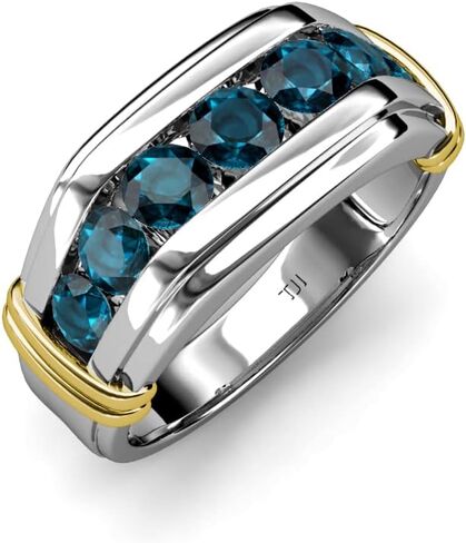 TriJewels جولة الماس الأزرق 1 قيراط 7 قناة الحجر مجموعة الرجال خاتم الزواج 14K الذهب in Kuwait