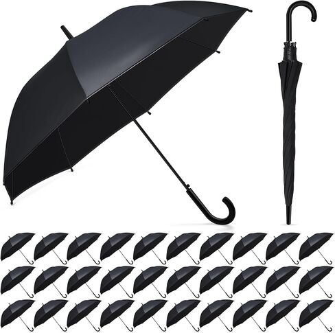Reginary Black Umbrella Bulk Wedding Stick Umbrellas Large Canopy Windproof Rain Auto Open J Hook Handle for Adult in Saudi Arabia