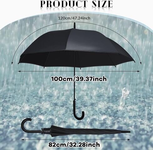 Reginary Black Umbrella Bulk Wedding Stick Umbrellas Large Canopy Windproof Rain Auto Open J Hook Handle for Adult in Saudi Arabia