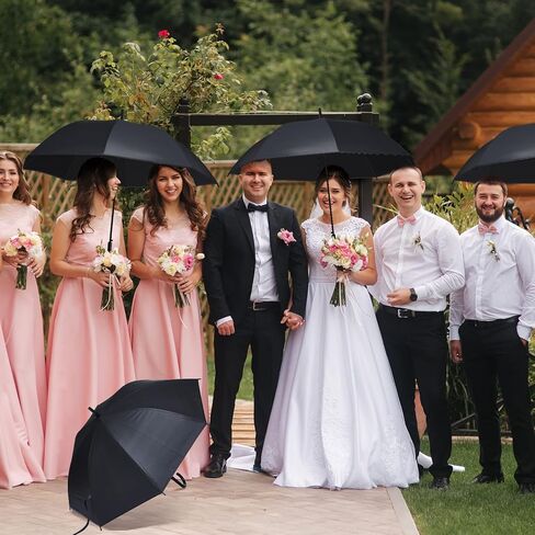 Reginary Black Umbrella Bulk Wedding Stick Umbrellas Large Canopy Windproof Rain Auto Open J Hook Handle for Adult in Saudi Arabia