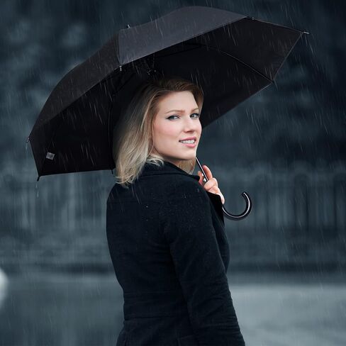 Reginary Black Umbrella Bulk Wedding Stick Umbrellas Large Canopy Windproof Rain Auto Open J Hook Handle for Adult in Saudi Arabia