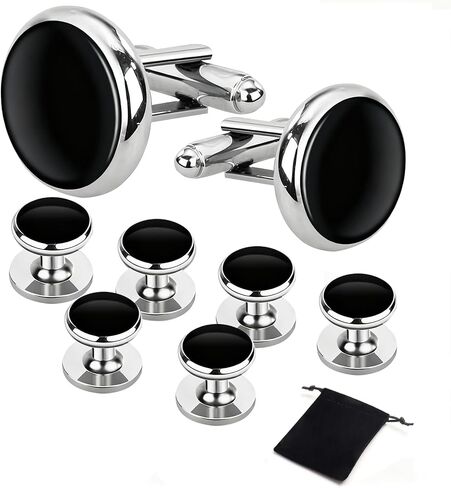 Oiomniv Men's Cufflinks & Tuxedo Studs Set - Business Wedding Formal Accessories for Suits Shirts Vests (Ideal for Anniversary Birthday Gifts) in Kuwait