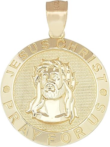 10k Yellow Gold Jesus Face Medallion Jesus Charm Pendant Pray For Us 0.9 inch Diameter in Saudi Arabia